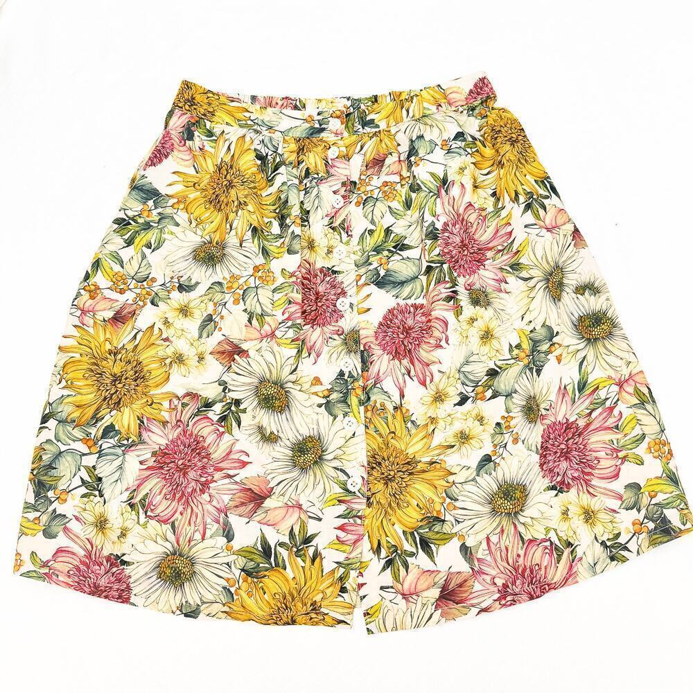 The Crossgrain Patterned Flower Front Button Down Peasant Midi Skirt Size 12